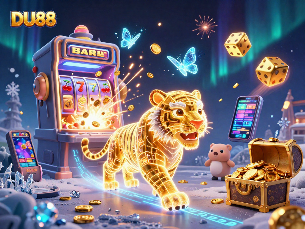 Experience vibrant casino excitement with DU88, showcasing golden tiger and slot machine action.