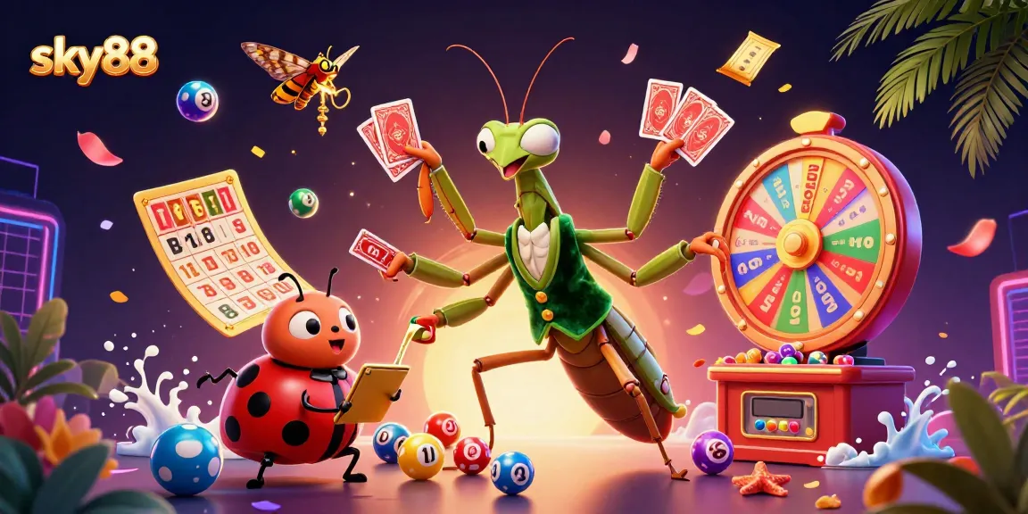 Experience the thrilling world of sky88 with a vibrant casino scene featuring dynamic characters and engaging gambling elements.