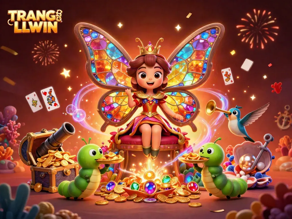 Place bets and win at TRANG CHỦ LLWIN, featuring colorful casino elements and lively characters.
