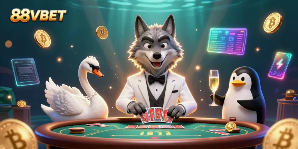 Experience dynamic gaming action at 88VBET with cartoon characters and vibrant casino elements.