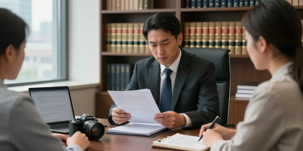 Expert Cobb County DUI attorney consulting with a client over legal documents.