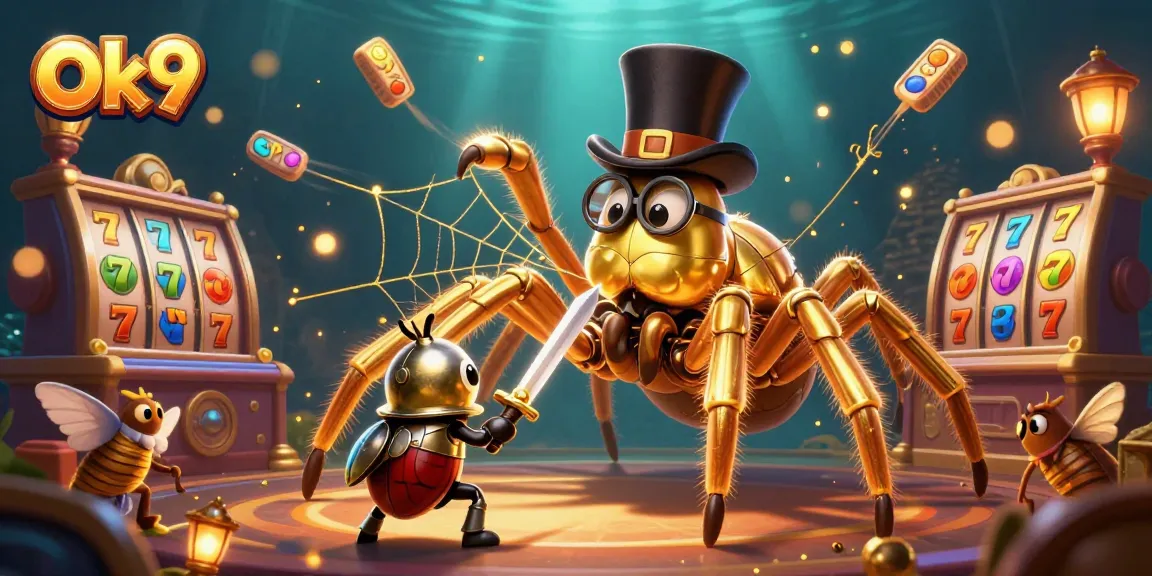 Experience thrilling gameplay with Ok9 as a golden tarantula weaves jackpots and spinning reels.