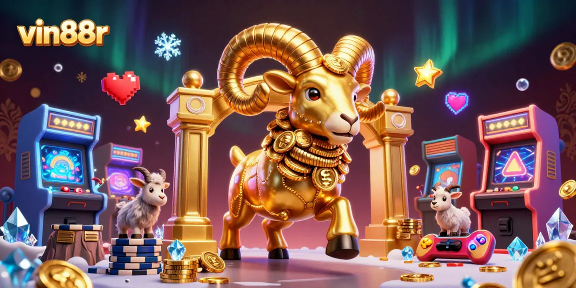 Experience the thrill of vin88r with a majestic golden ram in a bustling casino scene.