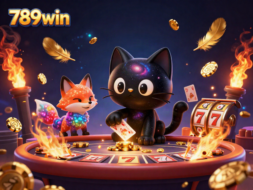 Experience vibrant action at the 789win cosmic casino with golden chips and captivating characters!