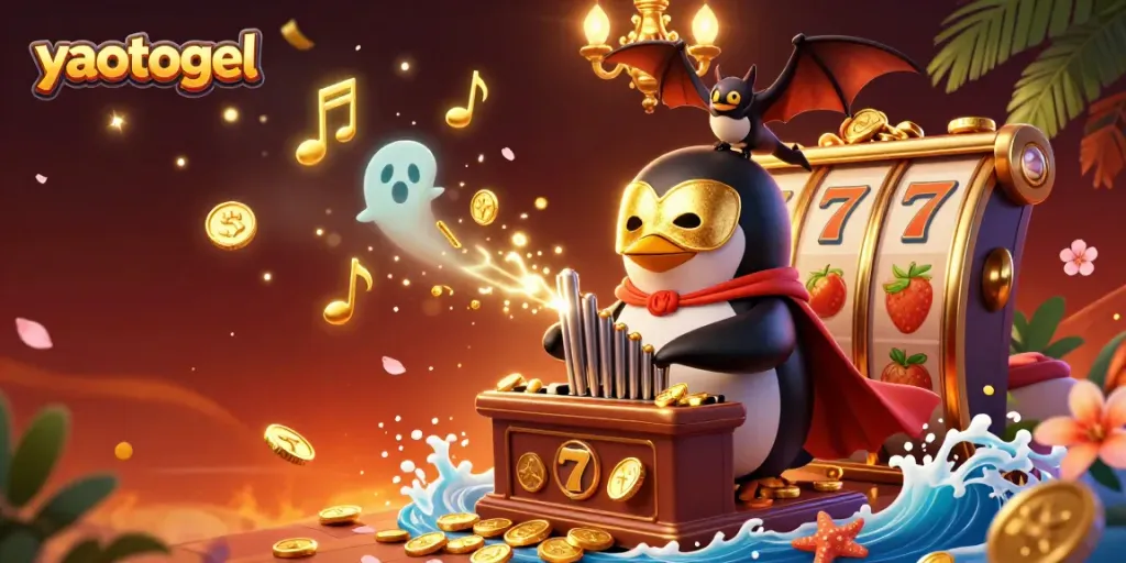 Experience the excitement of yaotogel while enjoying a golden coin shower in a vibrant casino scene.