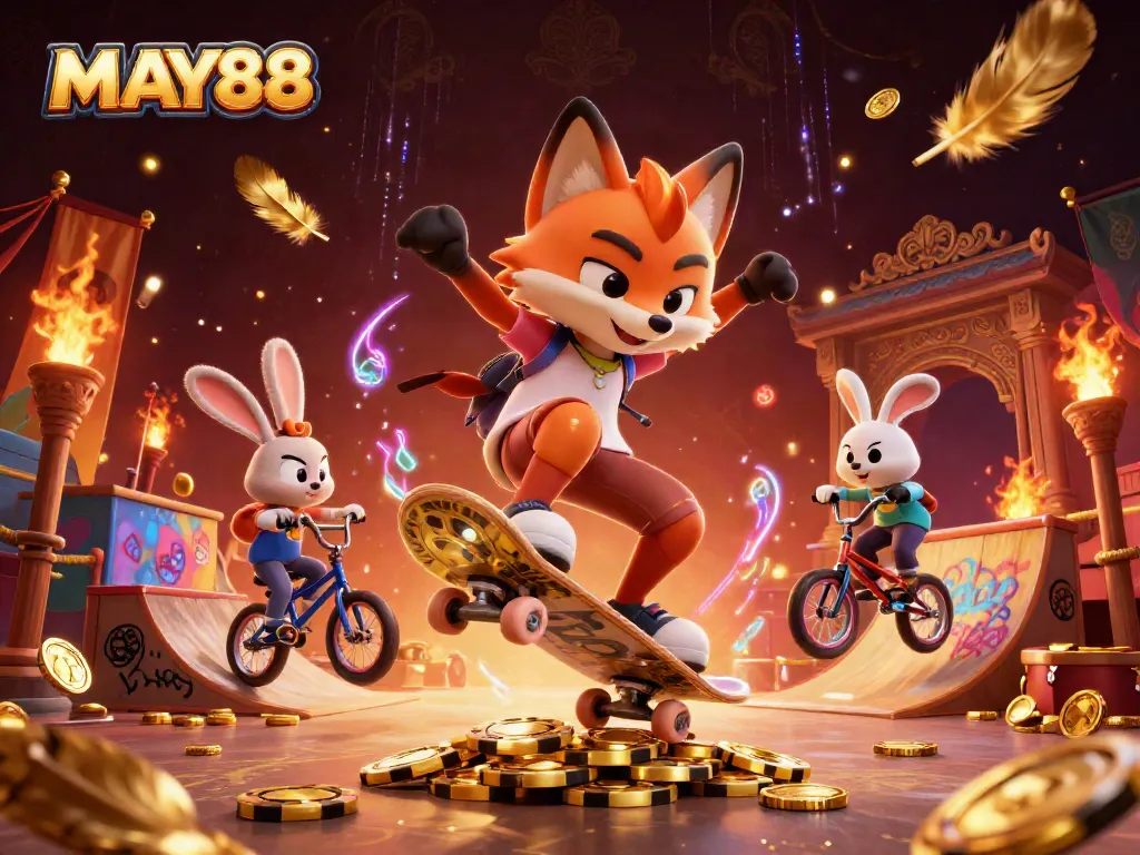 MAY88 showcases thrilling gameplay with dynamic characters in a bustling casino atmosphere, emphasizing excitement and winning.
