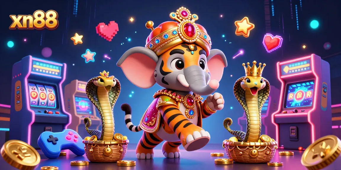 Engage with xn88 through vibrant 3D casino illustration featuring exotic characters, arcade elements, and gameplay excitement.