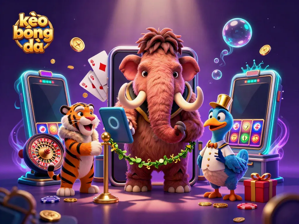 Experience kèo bóng đá with a vibrant 3D scene featuring a woolly mammoth bouncer and exciting casino elements.