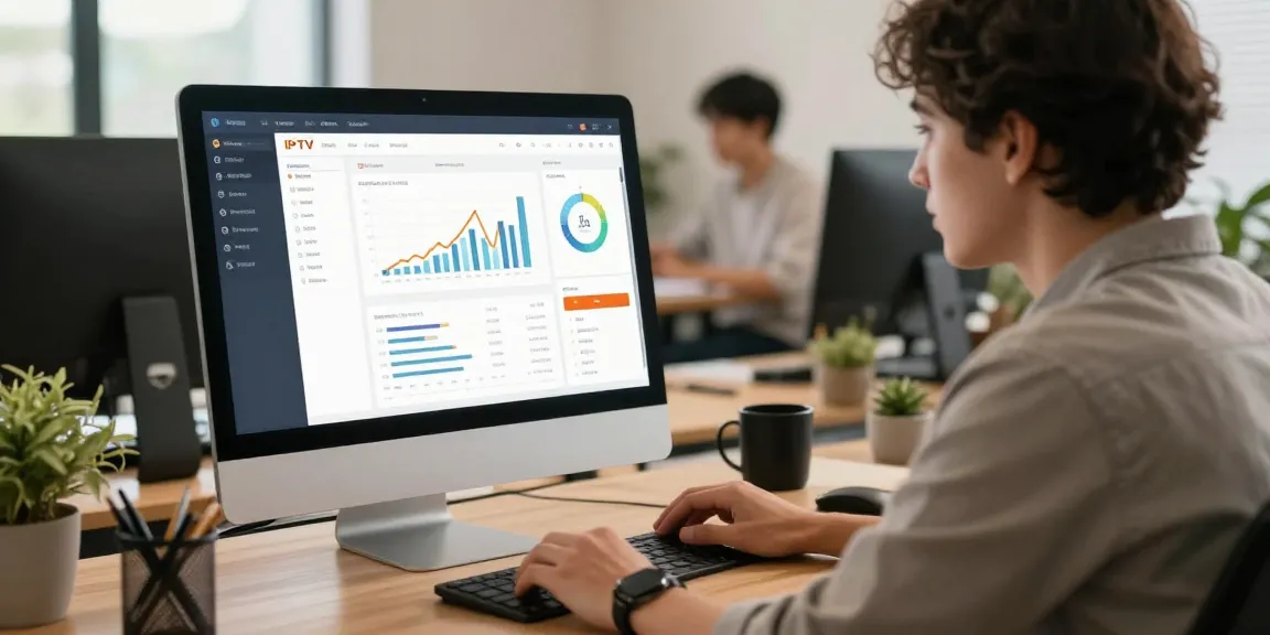British IPTV Reseller managing user accounts, showcasing professional services in a local business environment.