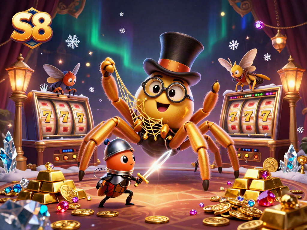 Engage with S8's thrilling slot experience featuring dynamic reels, golden characters, and royal treasures.