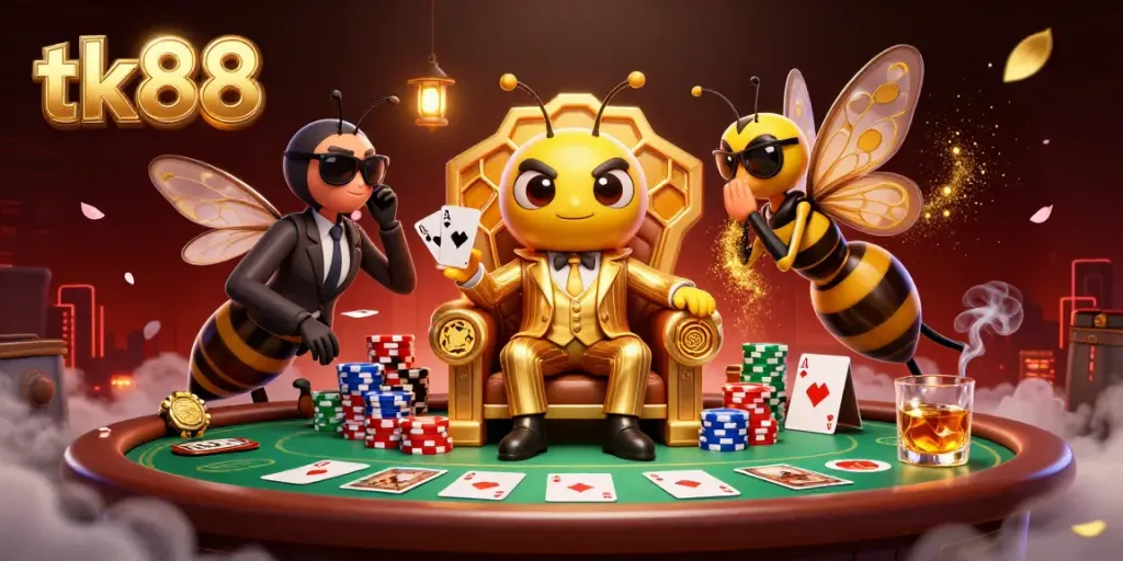 Engage in thrilling poker action with our tk88 mob boss and his loyal bodyguards.