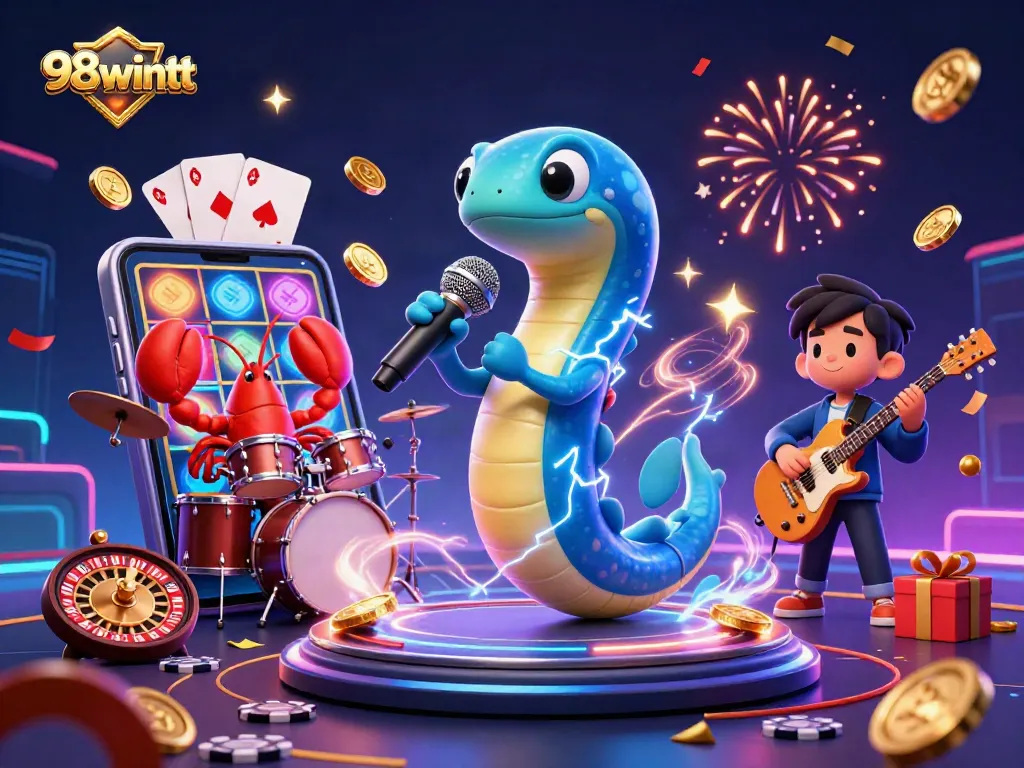 Experience the thrill of 98wintt's underwater casino with a DJ eel, lobster drummer, and seahorse guitarist.