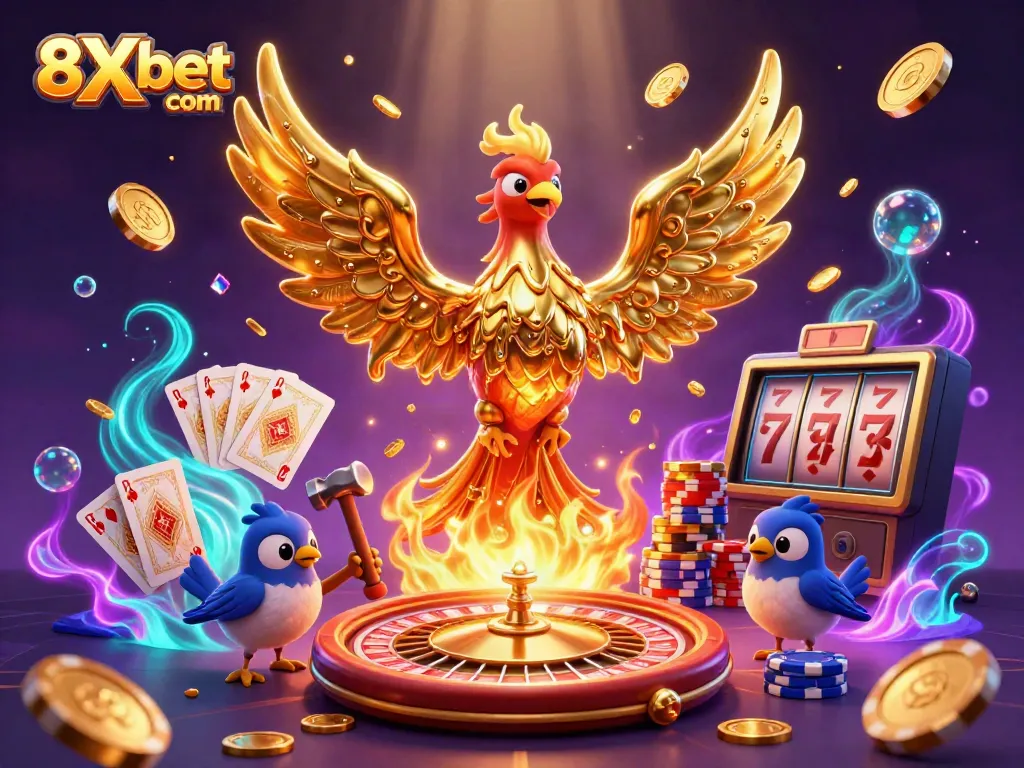 Experience thrilling gameplay at 8Xbet com with vibrant casino elements and dynamic golden visuals.