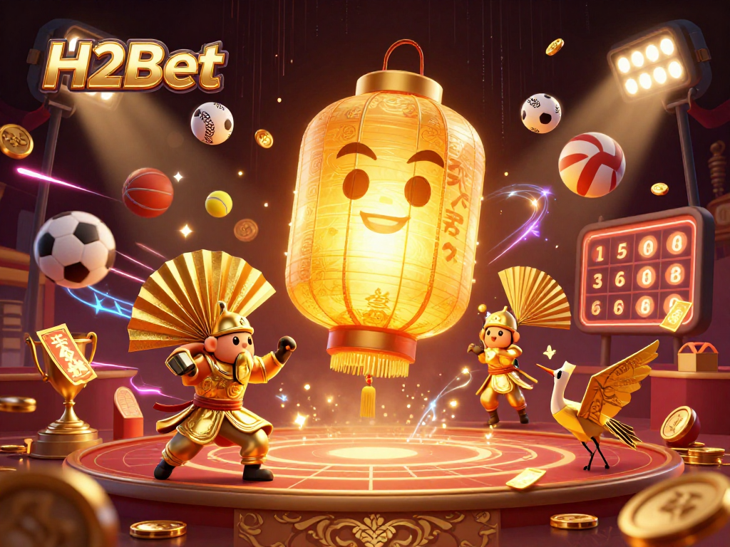 Experience the thrill of H2Bet with a vibrant 3D casino illustration featuring dynamic gaming action!