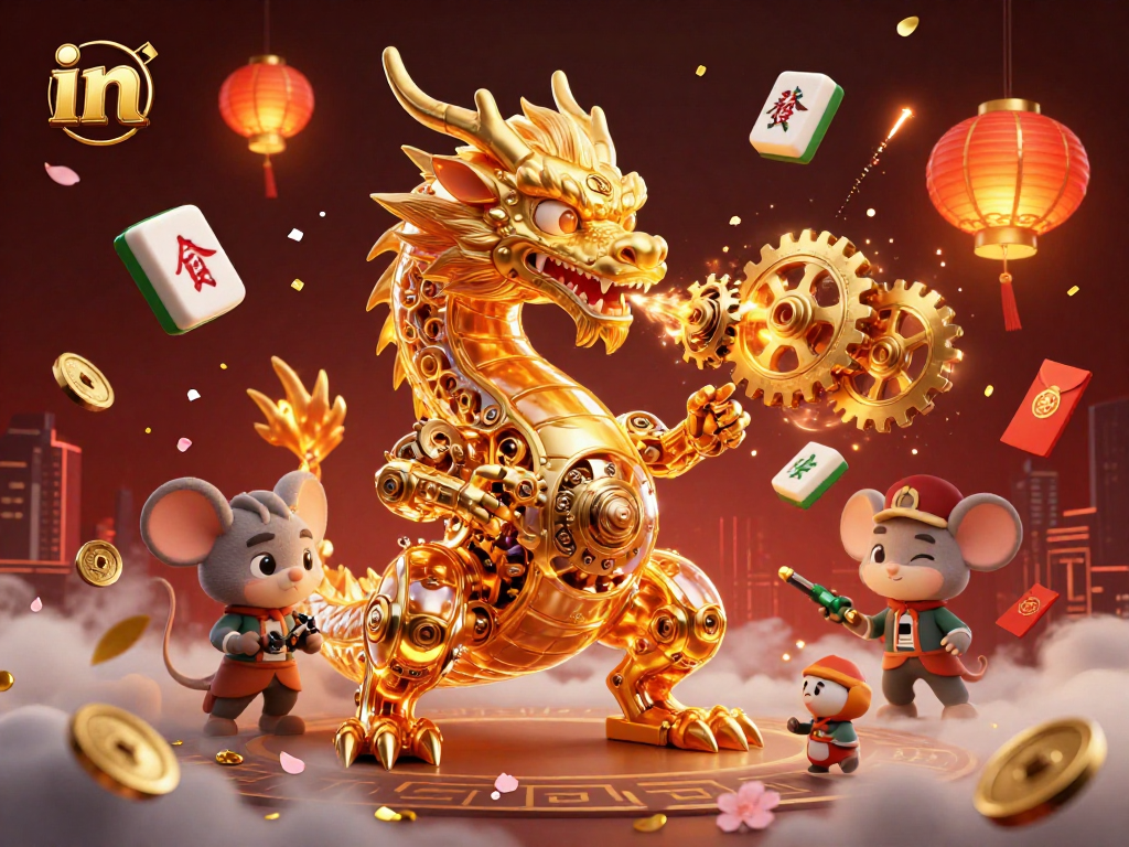 Experience luxury in online casino with dynamic gameplay elements like mahjong tiles and golden dragon.