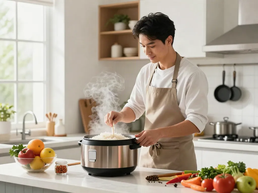 Rice Cooker Price in Bangladesh: preparing rice with fresh ingredients in a modern kitchen