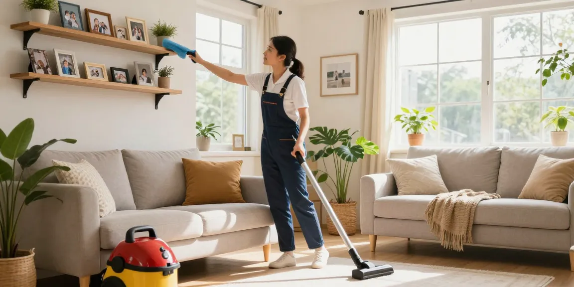 Cleaning companies Solihull expert giving a fresh look to a cozy living room.
