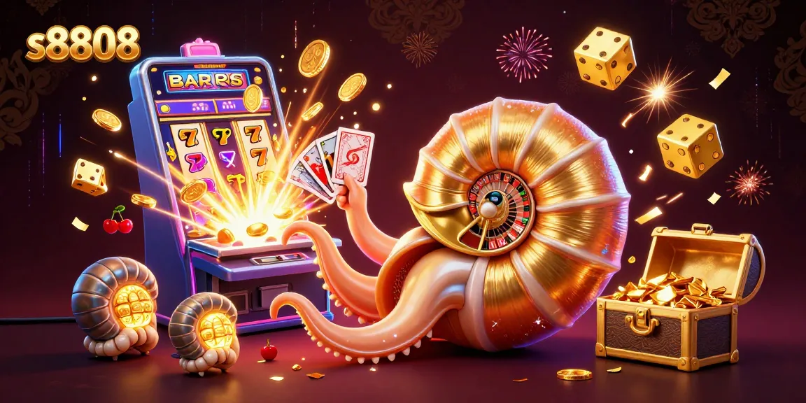 s8808 casino event scene with a vibrant nautilus and jackpot explosion