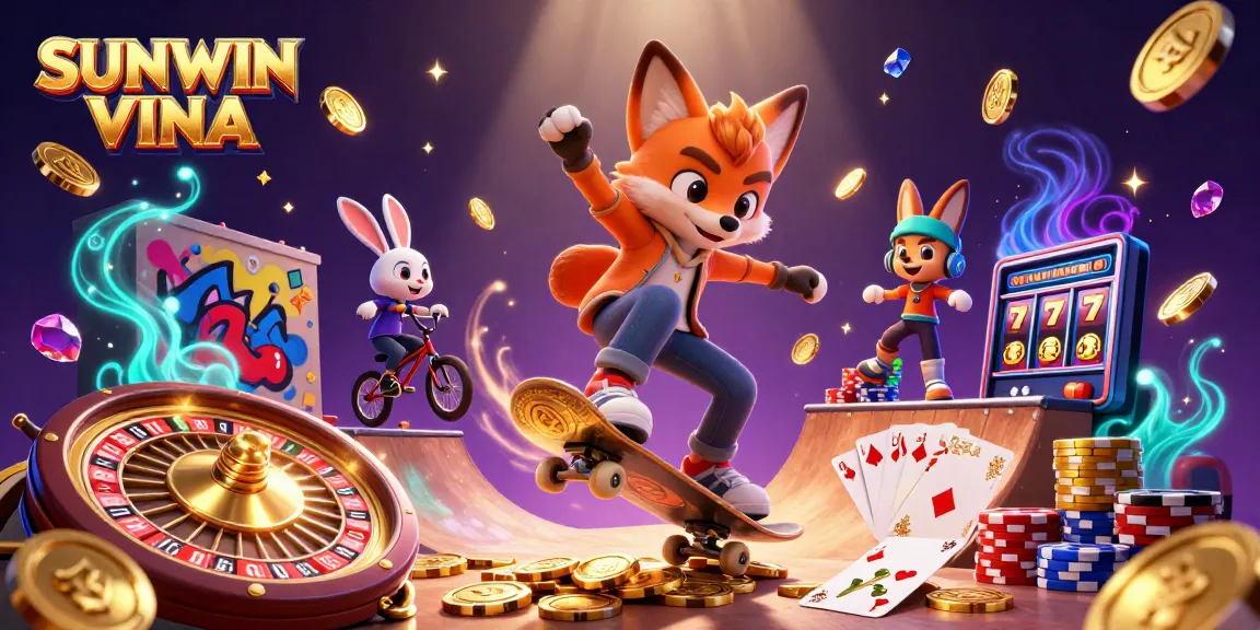 Experience excitement with SUNWIN VINA as a skateboarder fox kicks off in a dynamic casino scene.