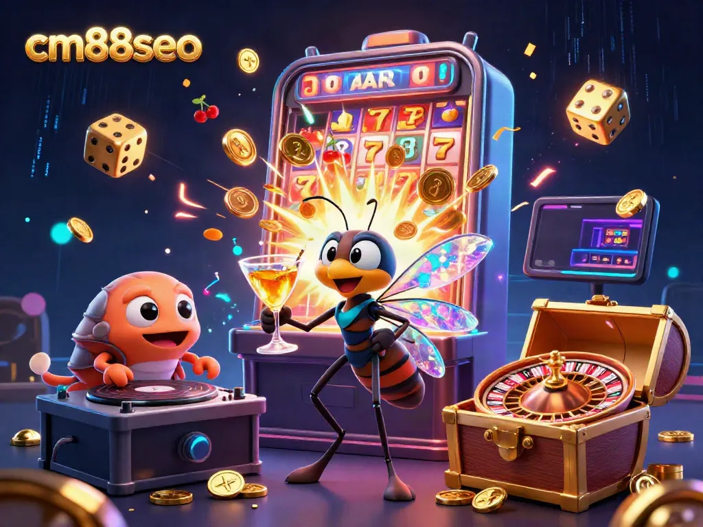 Experience the lively action of cm88seo with a vibrant casino-themed illustration featuring unique characters and dynamic game elements.