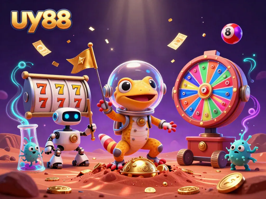 Experience excitement with uy88 in a vibrant, immersive Martian casino illustration.