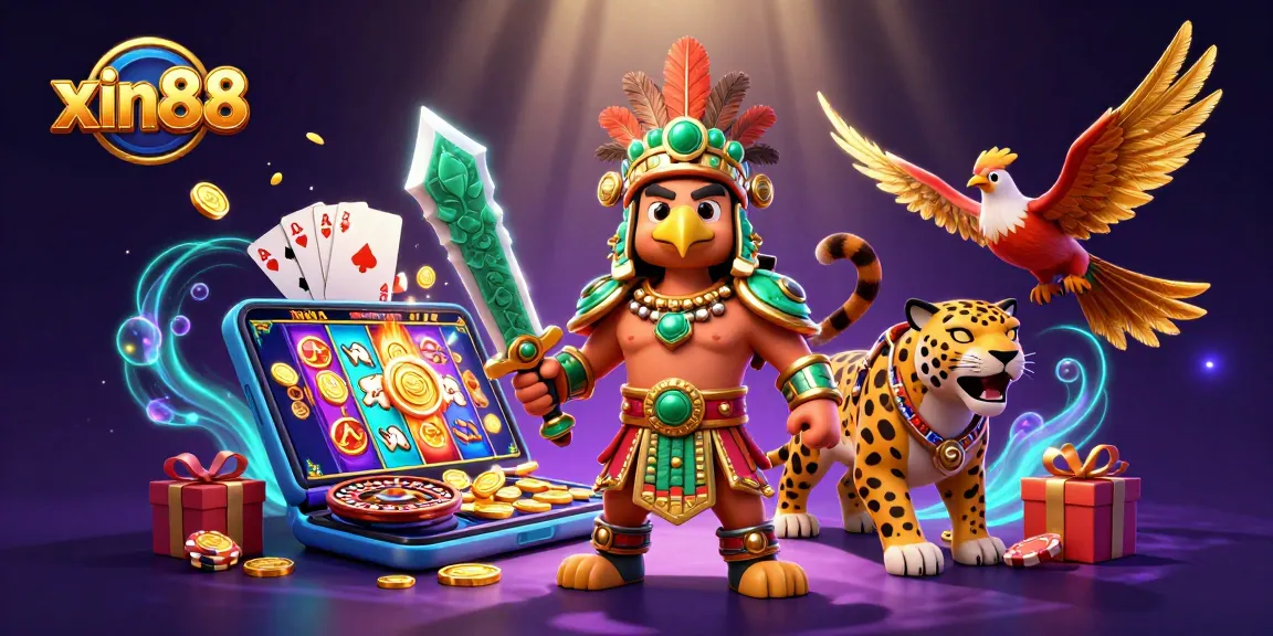 Experience thrilling gaming action with xin88 as Aztec warriors engage with dynamic casino elements.