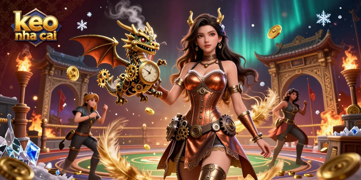 Bet on keo nha cai while enjoying a captivating steampunk casino scene with detailed 3D characters and vibrant effects.