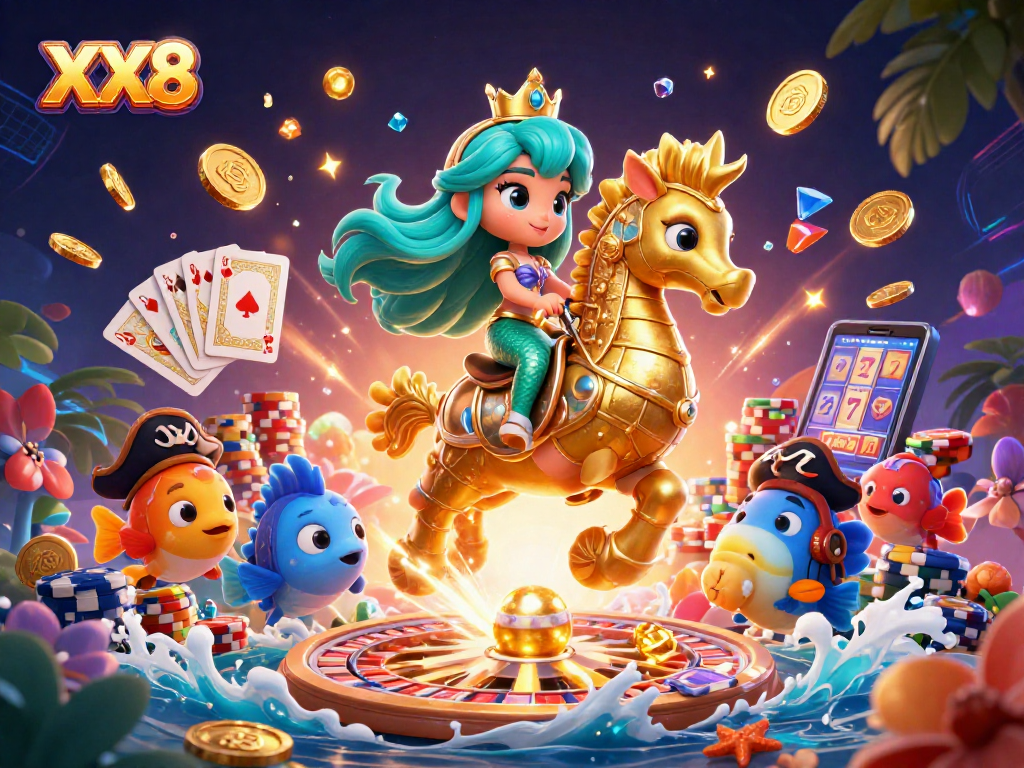 Experience the excitement of XX8 casino with vibrant graphics and dynamic gaming elements in this stunning illustration.