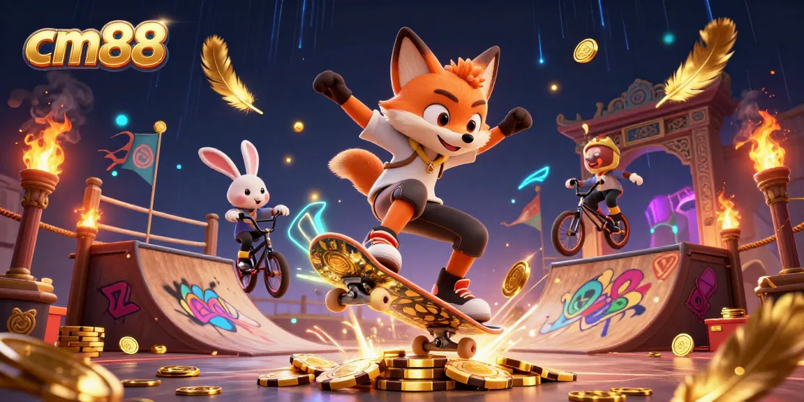 cm88 promotes vibrant gaming with fox and rabbit characters in a dynamic casino illustration
