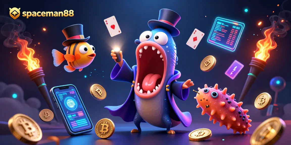 spaceman88 showcases a vibrant casino scene with deep-sea creatures celebrating wins through magical card tricks