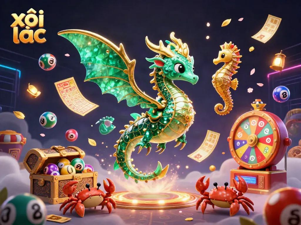 Experience exciting xôi lạc gameplay with a vibrant scene of a sea dragon and lottery elements.