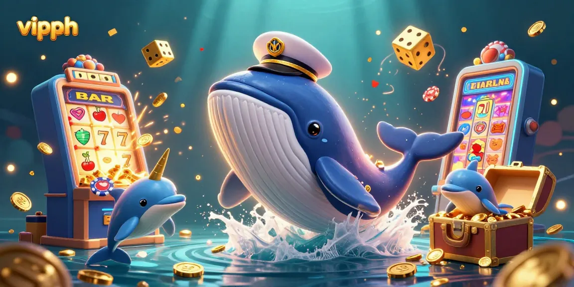 Experience thrilling games at vipph with a colorful underwater scene featuring a whale, narwhal, and dolphins.