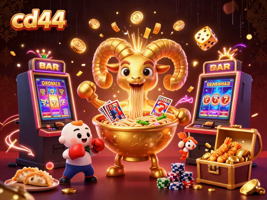 Experience a lively casino scene with cd44 characters like a golden ramen bowl dealer and exuberant cheerleaders.