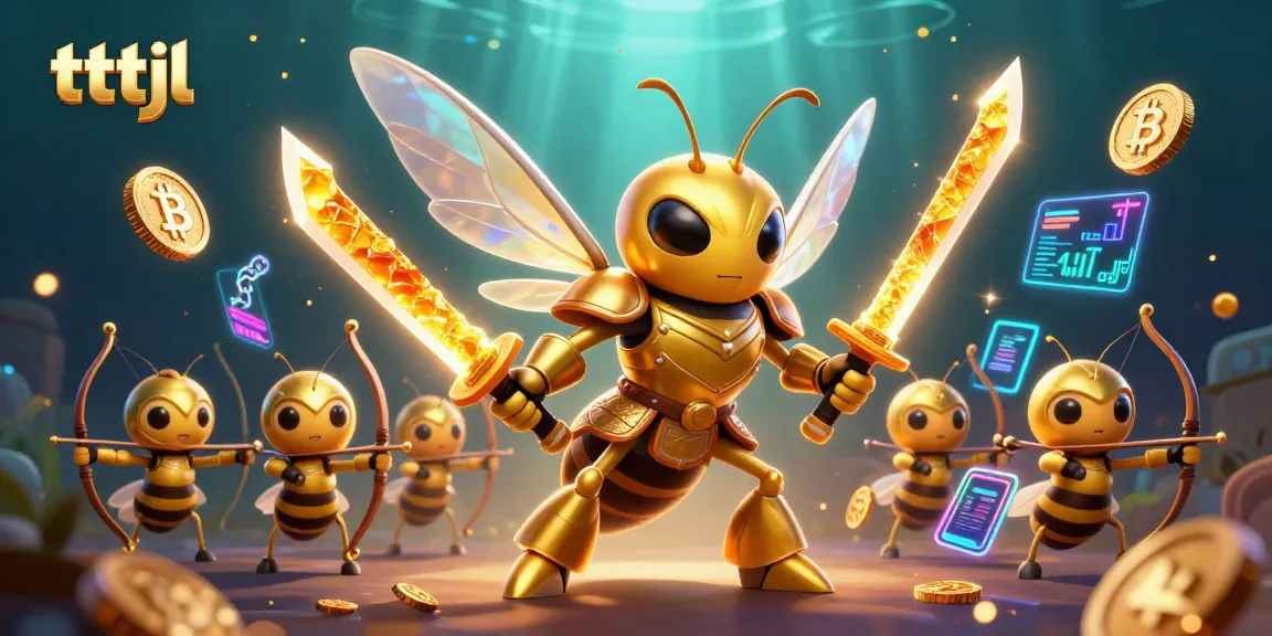Engage with tttjl's vibrant underwater crypto casino scene featuring bee warriors and neon coins.