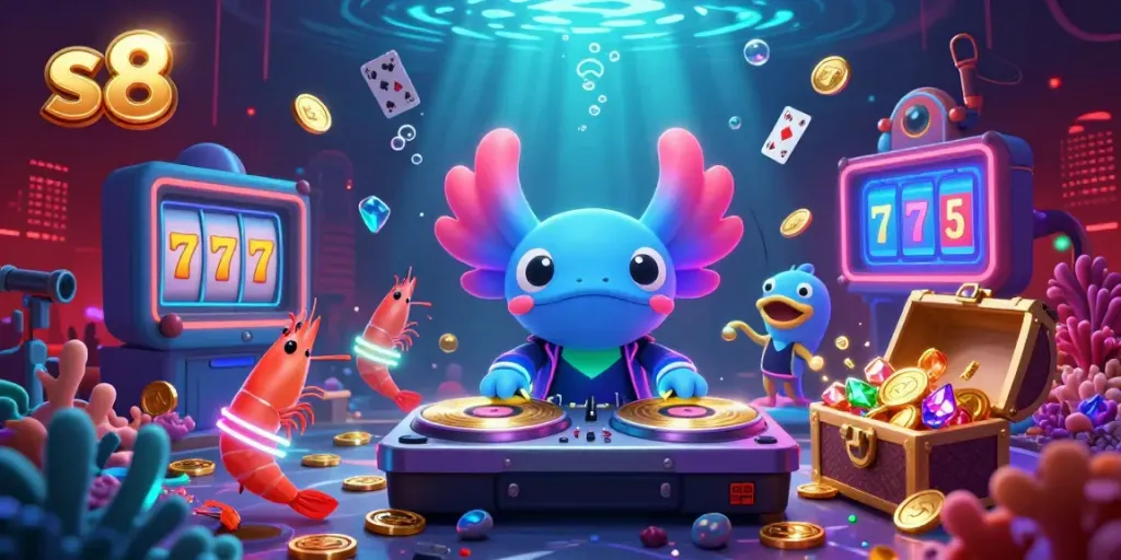 S8 offers engaging gaming experiences with an underwater casino scene featuring lively characters and vibrant slot elements.