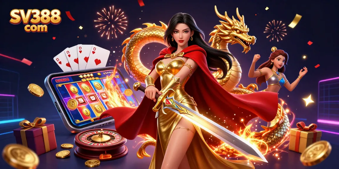 Experience exciting online gaming at SV388 com with vibrant characters and dynamic casino elements.