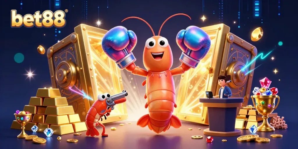 Play exciting casino games with bet88 in a vibrant 3D illustration featuring animated ocean creatures.