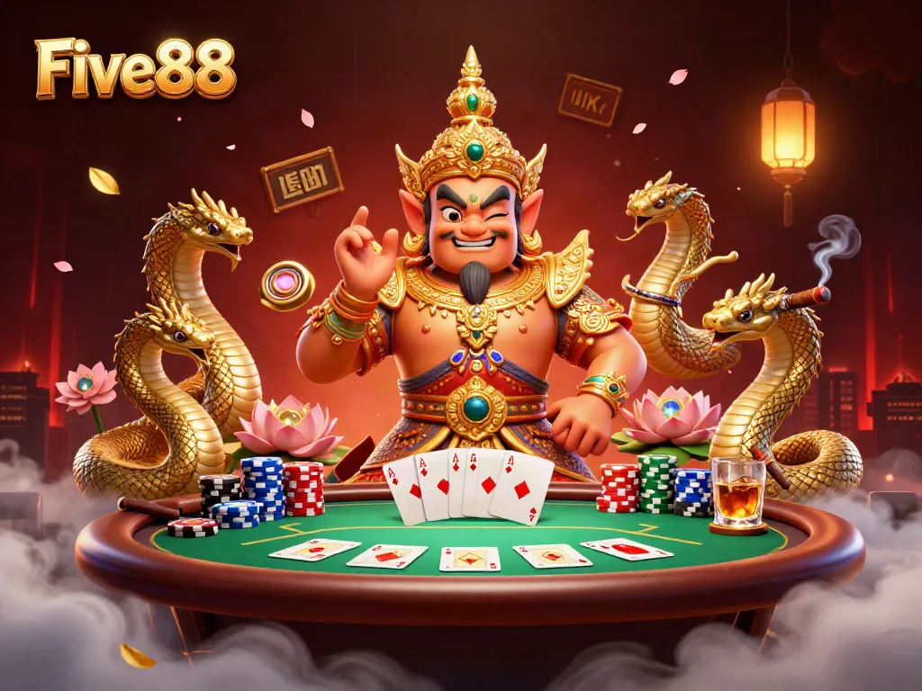 Experience poker excitement with Five88's vibrant guardian scene featuring dynamic game elements.