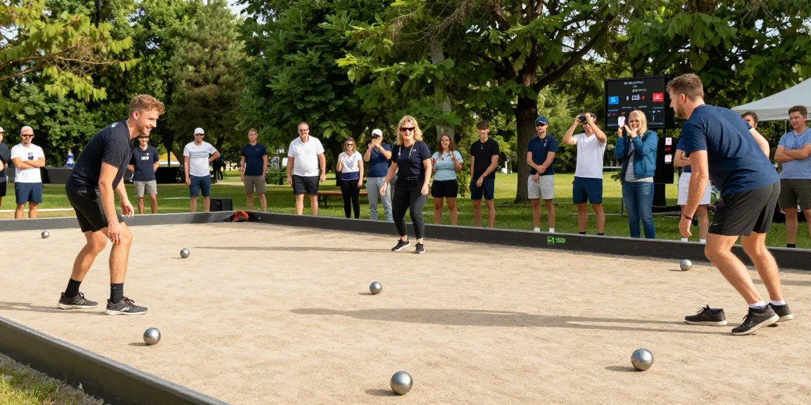 Competitive scene at fopikotabanjarba.org petanque match with players and spectators