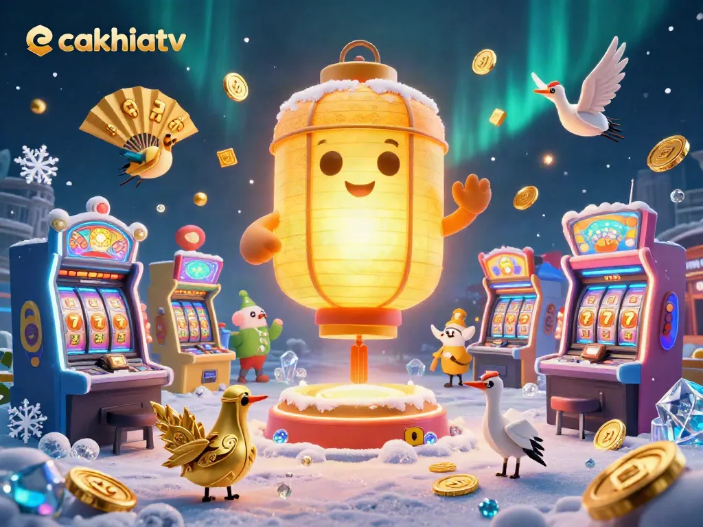 Cakhiatv illuminates the casino experience with a vibrant 3D golden lantern spirit and dynamic slot elements.