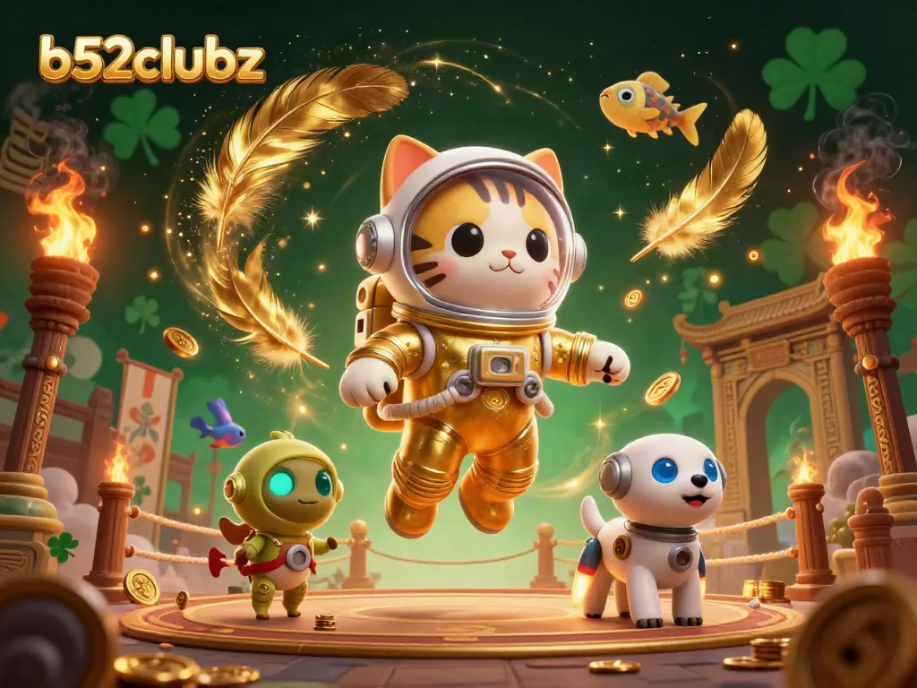 Experience thrilling gameplay at b52clubz with a floating space cat and dynamic casino elements.