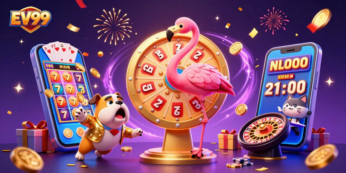 Experience the excitement of winning at EV99 with dynamic casino-themed characters and gaming elements.