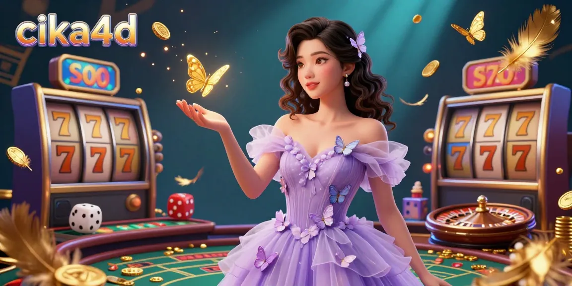 Engage your luck with CIKA4D in this immersive casino scene showcasing vibrant slot reels and magical elements.
