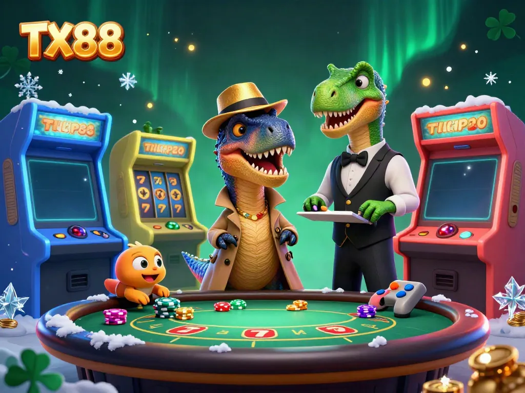 Experience thrilling games with TX88 as a velociraptor card counter attempts to blend in at a lively casino.