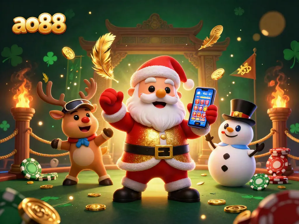 Experience ao88's thrilling slots and jackpots in this vibrant casino scene with festive characters.