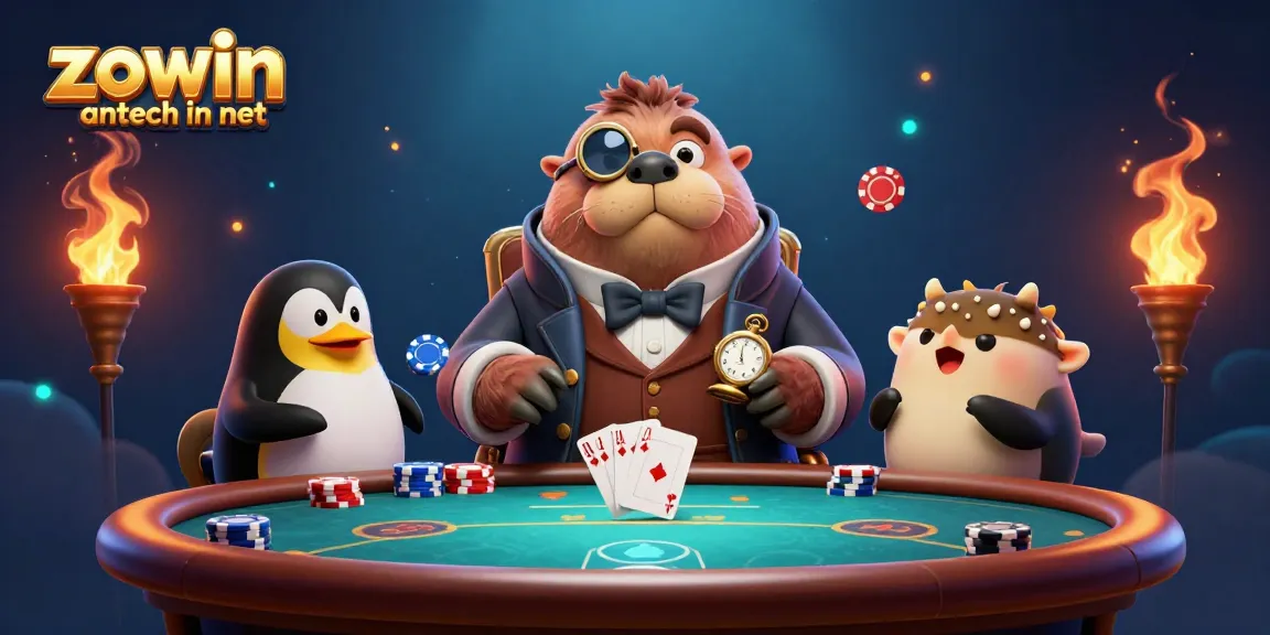 Play poker with the jolly walrus and penguin dealer in this vibrant zowin antech in net casino scene.