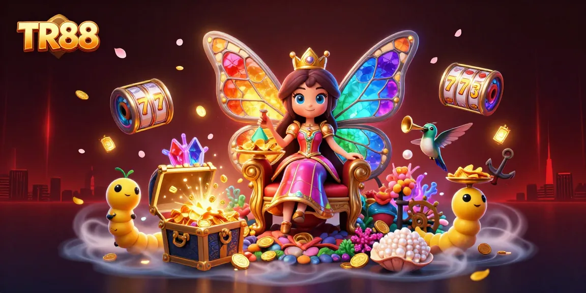 Play the exciting TR88 slot with vibrant elements in a magical casino illustration.