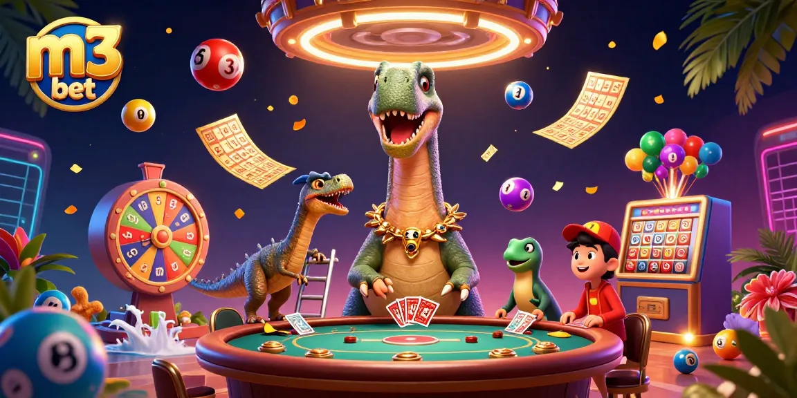 Experience the fun of m3 bet with colorful lottery elements, animated characters, and immersive casino action.