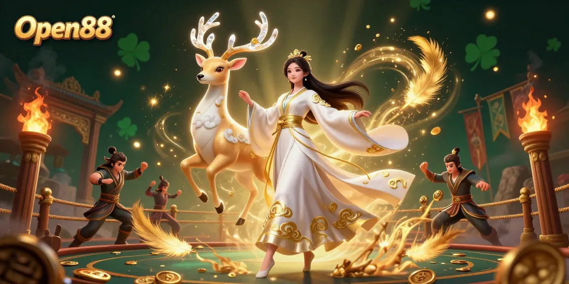 Win exciting games at Open88 with a celestial theme featuring stunning Asian visuals and vibrant casino elements.