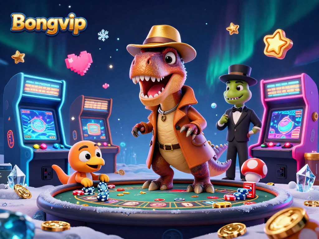 Bongvip showcases an exhilarating blackjack scene with a sneaky velociraptor and stegosaurus boss creating a vibrant casino atmosphere.
